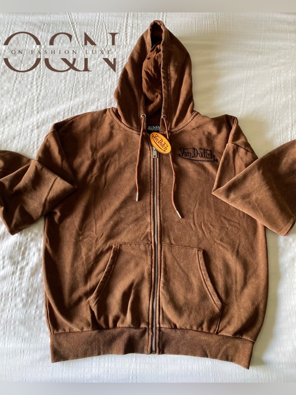 Von Dutch Brown Zip-Up Hoodie Jacket with Embroidered Logo